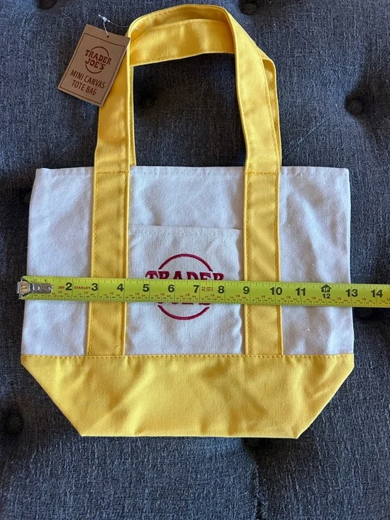 Trader Joe's Yellow & Cream Canvas Tote Bag - Picture 6 of 6